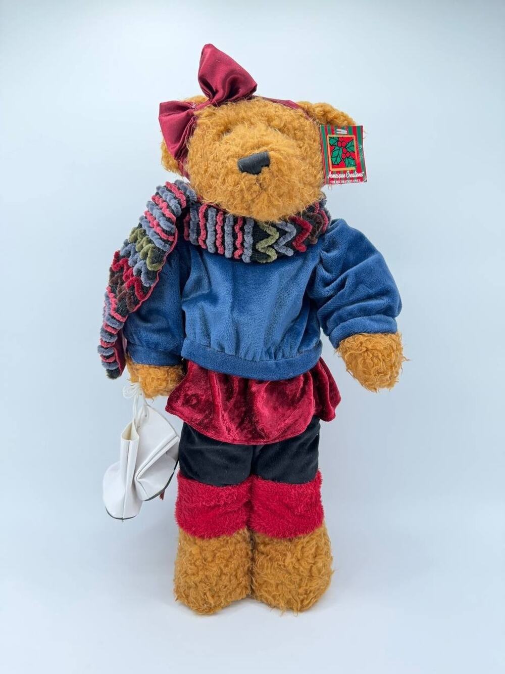 Vintage Homespun Creations Teddy Bear Plush Christmas Decor Doll Scarf
